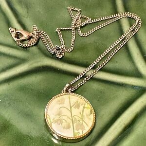 Vintage Dainty Marked SHB Gold Tone Necklace with Hand Painted Floral Pattern